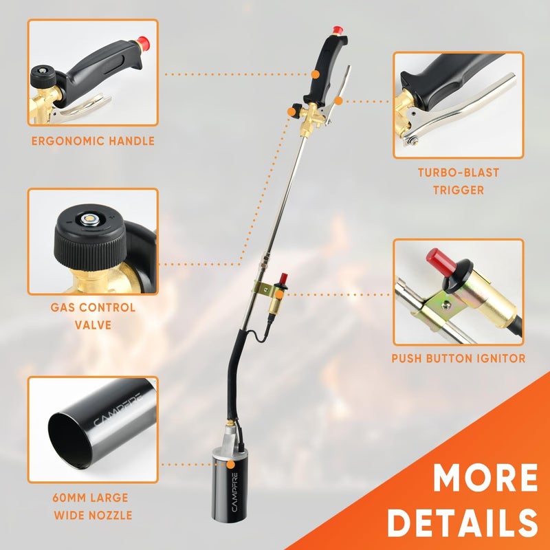 Campfire Propane Torch Weed Burner With Storage Bag, High Output 1,800,000 BTU Weed Torch With 10ft Hose, Self Igniting,Flame Control Valve And Ergonomic Anti-Slip Handle - Image 3